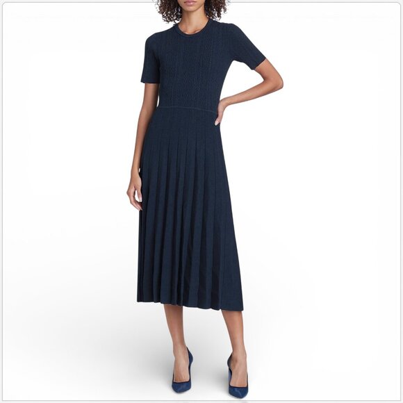 Jason Wu Dresses & Skirts - Jason Wu Collection Navy Mixed Stitch Midi Sweater Dress Cableknit Pleated L